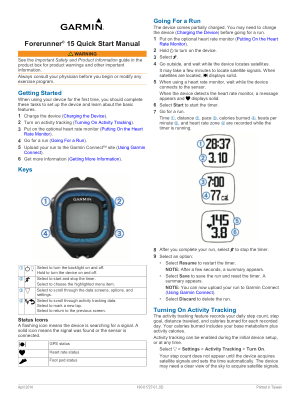 Garmin Forerunner 15 Quick Start Manual